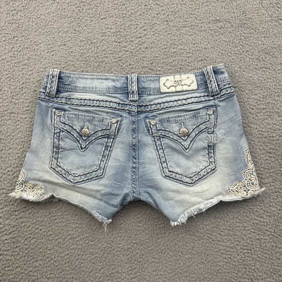 Miss Me Pants - Miss Me Y2K Low Rise Signature Denim Jean Shorts Crochet Boho Festival Women 29